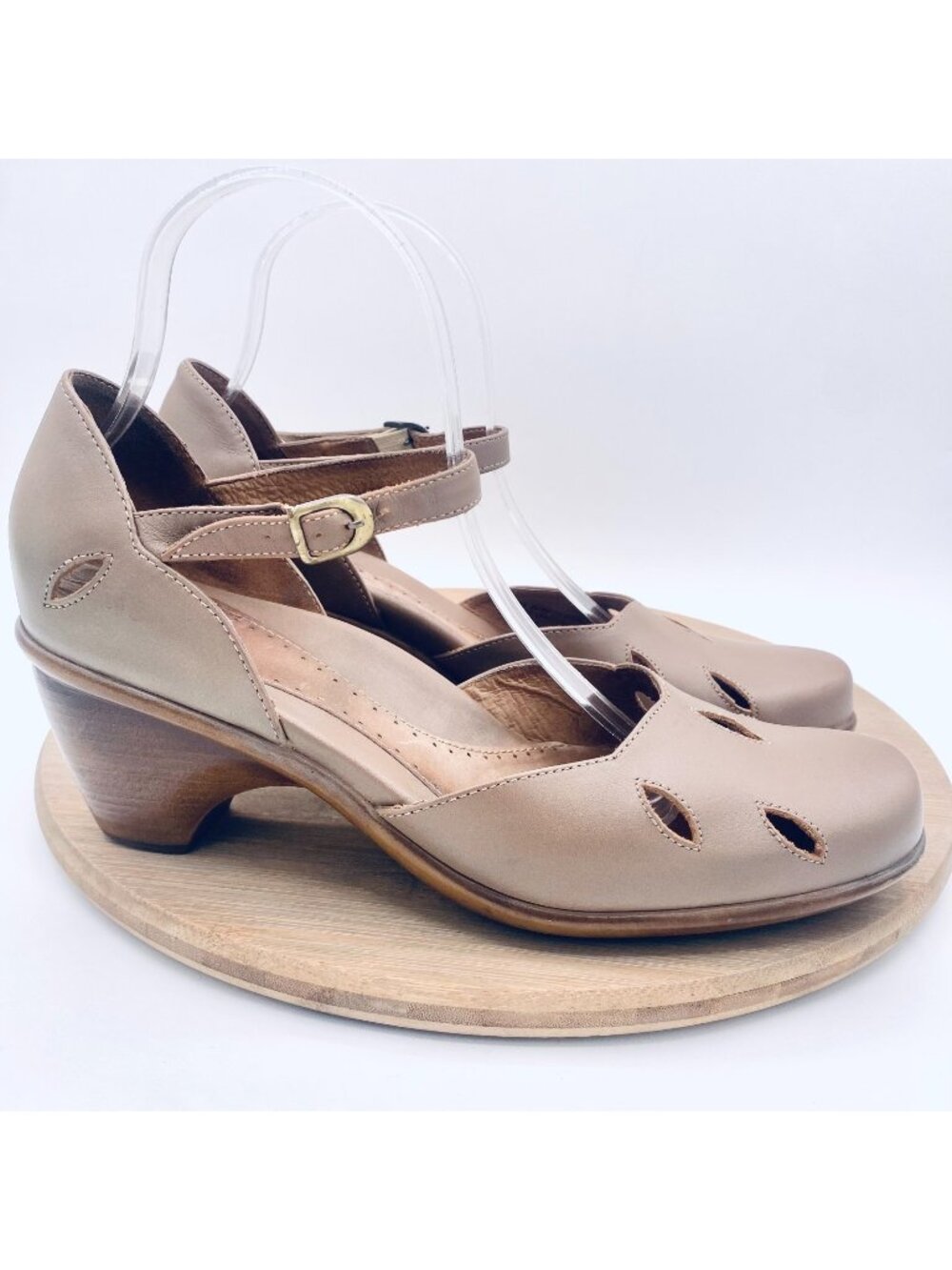 Dansko Mary Jane Sandals Womens 9 40 Beige Taupe Leather Rowan Heels Retro
